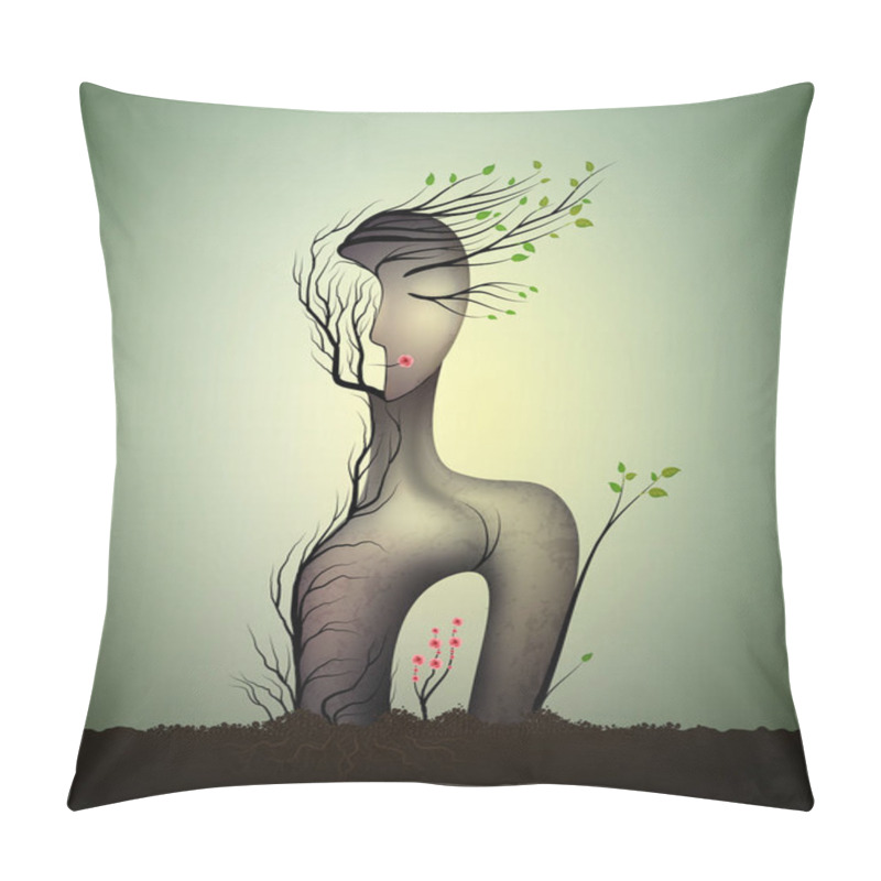 Personality  woman soul, surrealistic woman statue, woman shape abstract idea with red rose growing inside, spring dream icon concept, surrealism, pillow covers