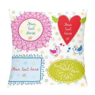 Personality  Place Your Text Here. Cute Flower With Bird And Heart. Pillow Covers