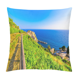 Personality  Manarola Village In Beautiful Scenery Of Mountains And Sea - Spectacular Hiking Trails In Vineyard With Flowers In Cinque Terre National Park,  Liguria, Italy, Europe Pillow Covers