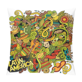 Personality  Cartoon Hand-drawn Doodles Latin American Illustration. Detailed, With Lots Of Objects Vector Background Pillow Covers