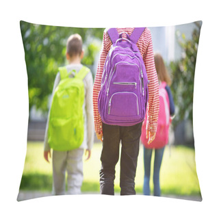 Personality  Children With Rucksacks Standing In The Park Near School Pillow Covers