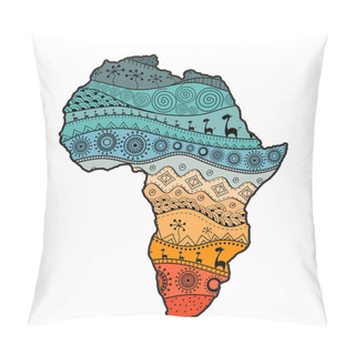 Personality  Textured Vector Map Of Africa. Hand-drawn Ethno Pattern, Tribal Background. Vector Illustration. Abstract Colored Background Pillow Covers