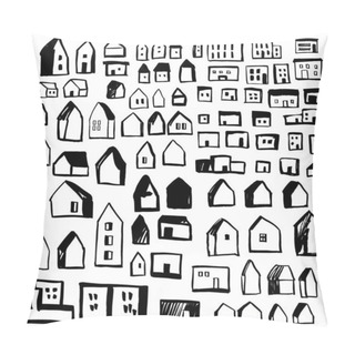 Personality  Hand Drawn Houses. Vector Sketch  Illustration. Pillow Covers