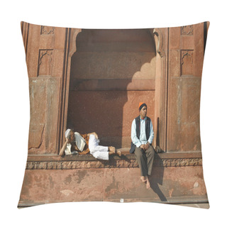 Personality  Two Old Men Relaxing At Jama Masjid, Delhi, India Pillow Covers