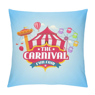 Personality  Vector Illustrations Of Carnival Funfair With Circus Tent, Carousels, Ticket Fun Fair Amusement Park Pillow Covers