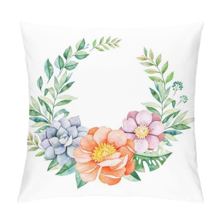 Personality  Wreath With Leaves And Flowers Pillow Covers