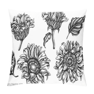 Personality  Vector Set Of Hand Drawn Black And White Sunflower Pillow Covers