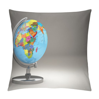 Personality  Globe With Political Map On Grey Background. Pillow Covers