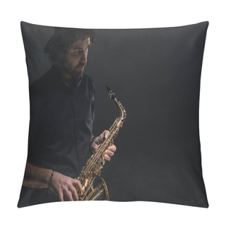 Personality Young Musician Playing Saxophone On Black Pillow Covers