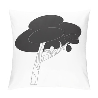 Personality  Tree With Small Bird In Branch Black And White 2D Line Cartoon Object. Spring Forest Plant And Flying Animal Solated Vector Outline Item. Nature Beauty Scene Monochromatic Flat Spot Illustration Pillow Covers