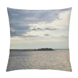 Personality  Blue Clouds On Light Blue Sky Over River With Forest On Island Pillow Covers