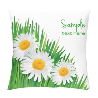 Personality  Easter Background Daisy Flowers In Green Grass Vector Illustration Pillow Covers