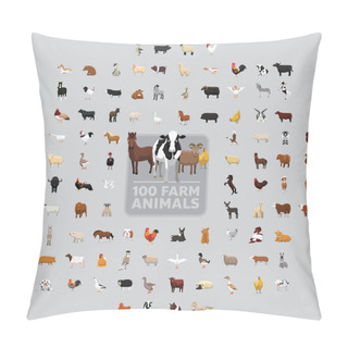 Personality  One Hundred Farm Animals Cartoon Vector Illustration Set Pillow Covers