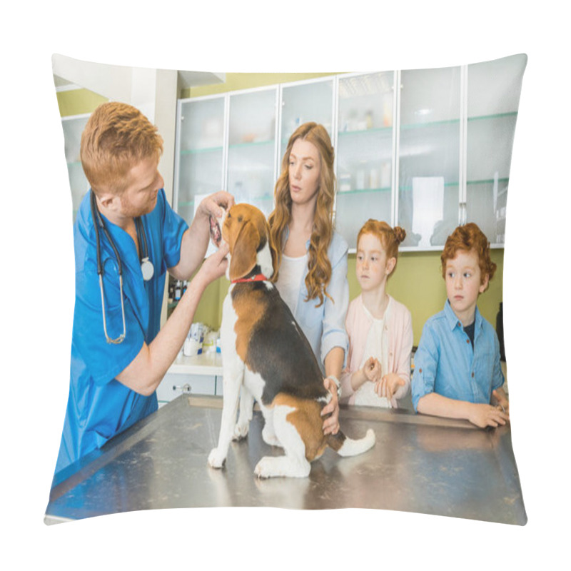 Personality  Veterinary Examing Dog At Clinic Pillow Covers
