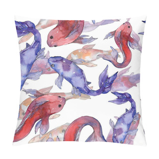 Personality  Aquatic Fish Set. Red Sea And Exotic Fishes Inside: Goldfish. Watercolor Illustration Set. Watercolour Drawing Fashion Aquarelle. Seamless Background Pattern. Fabric Wallpaper Print Texture. Pillow Covers