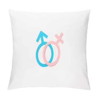 Personality  Blue And Pink Gender Symbols Isolated On White, Sexual Equality Concept  Pillow Covers