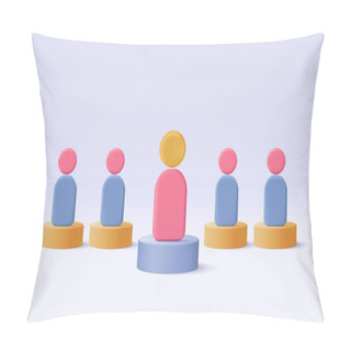 Personality  3D People In Team Leader Symbol Of Teamwork. Problem-solving, Business Challenge In Leadership Connection To People, Partnership Concept. 3d Teamwork Idea Icon Vector Render Illustration Pillow Covers