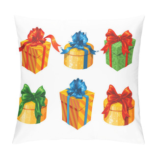 Personality  Set Of Colorful Gift Boxes With Bows And Ribbons. Vector Illustration. Pillow Covers