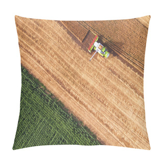 Personality  Aerial View Of Combine On Harvest Field Pillow Covers