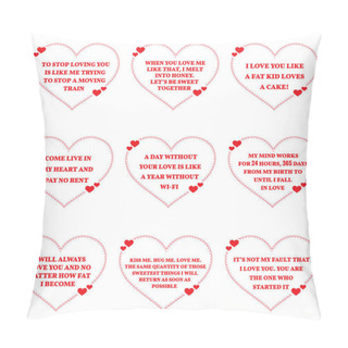 Personality  Set Of Funny Love Wishes Quotes Over White Background. Simple He Pillow Covers
