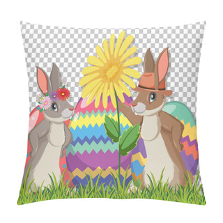 Personality  Cute Rabbit On Grid Background Illustration Pillow Covers