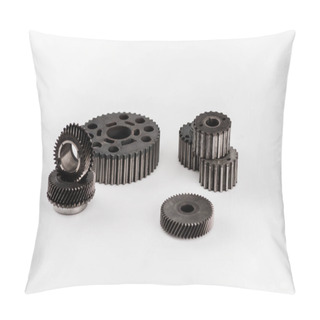Personality  Metal Round Gears Isolated On White With Copy Space Pillow Covers