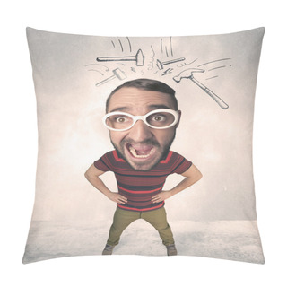Personality  Big Head Person With Drawn Hammers Pillow Covers