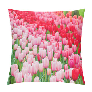 Personality  Pink And Red Tulips On The Flowerbed Pillow Covers