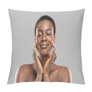 Personality  Portrait Of Beautiful Afro Girl Touching Her Perfect Skin On Face Pillow Covers