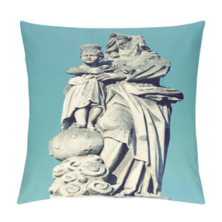 Personality  Old Stone Statue Of Jesus And Our Lady Of Partially Destroyed He Pillow Covers
