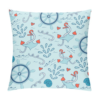 Personality  Colorful Seamless Sea Pattern With Steering Wheels Anchors And Shells. Pillow Covers