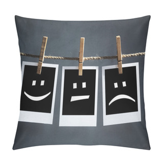 Personality  Happy, Sad And Neutral Emoticons On Instant Print Photographs Pillow Covers