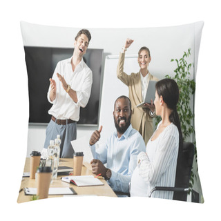 Personality  Happy Business People Celebrating Triumph In Conference Room Pillow Covers