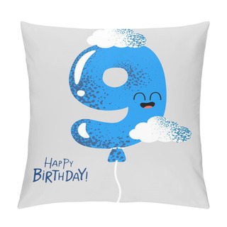 Personality  The Number For Birthday Greeting Card. Vector Graphics. Balloon Number Nine. Pillow Covers