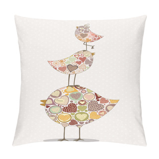 Personality  Three Stylized Birds With Hearts Pillow Covers