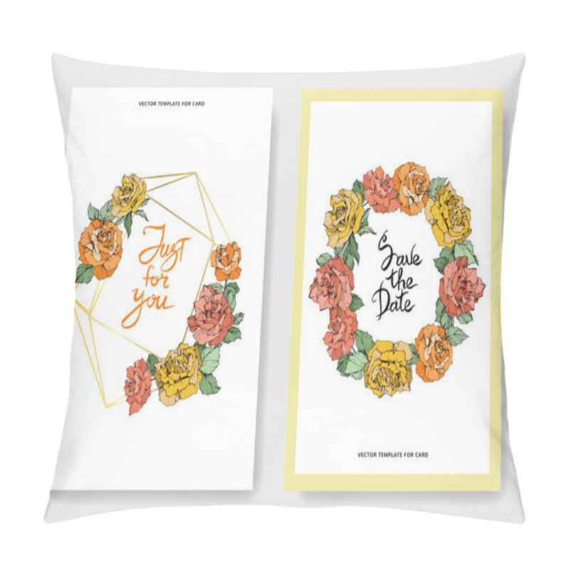 Personality  Vector rose flowers. Wedding cards with floral borders. Thank you, rsvp, invitation elegant cards illustration graphic set.  pillow covers
