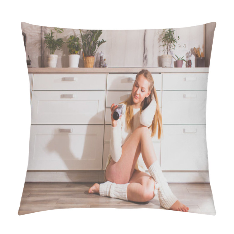 Personality  Woman At Her Kitchen, Views Images On The Camera Pillow Covers