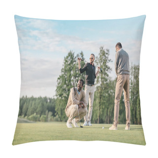 Personality  Multiethnic Friends Playing Golf  Pillow Covers
