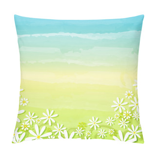 Personality  Spring Flowers In Blue Green Background Pillow Covers