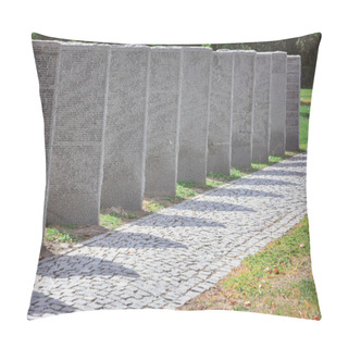 Personality  Memorial Gravestones With Lettering Placed In Row At Cemetery Pillow Covers