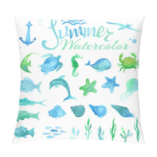 Personality  Vector Set Of Watercolor Marine Life. Pillow Covers