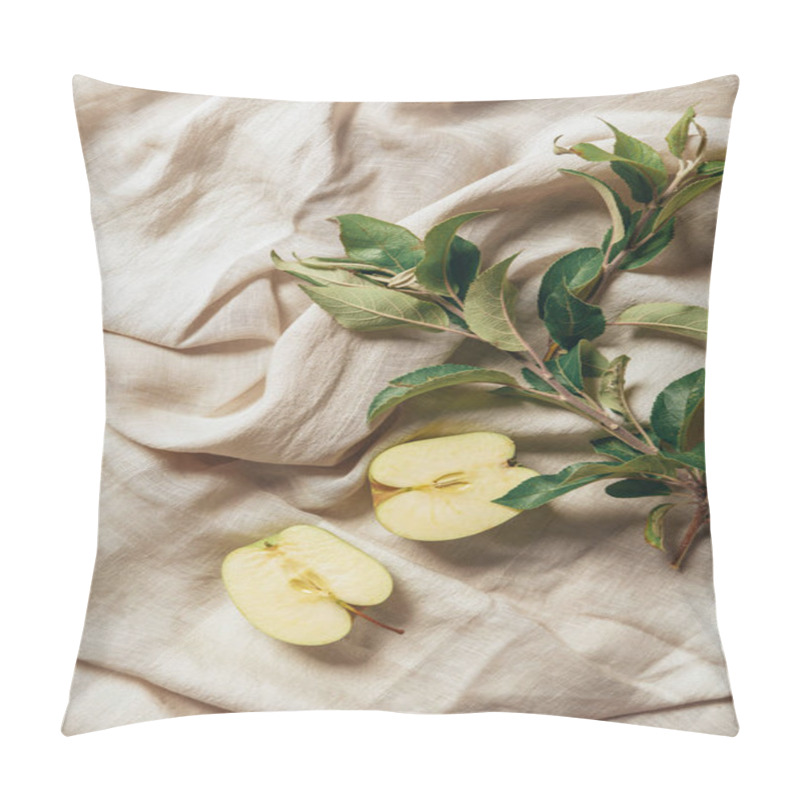 Personality  Two Halves Apple With Apple Tree Leaves On Sacking Cloth Pillow Covers