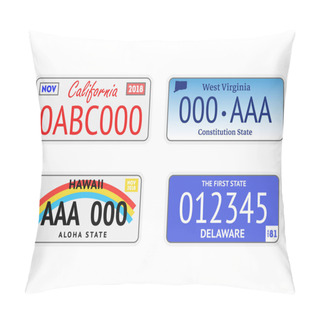 Personality  Vehicle Registration Plates Transportation Information Set. Vector Pillow Covers