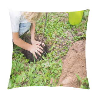 Personality  Cropped View Of Boy Planting Tree Seedling In Park Pillow Covers