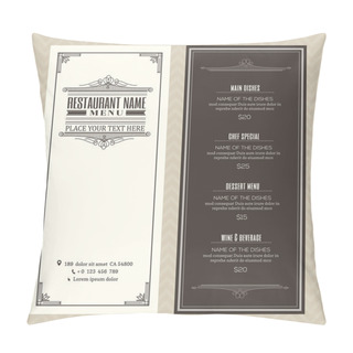 Personality  Restaurant Or Cafe Menu Design Template With Vintage Retro Art Deco Frame Pillow Covers