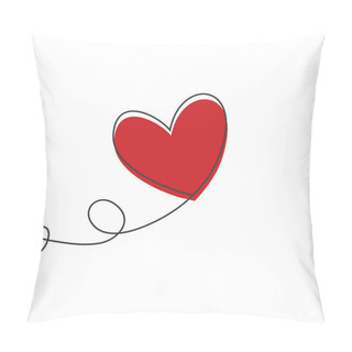 Personality  Heart Shaped Balloon In Continuous Drawing Lines And Glitch Red Heart In A Flat Style In Continuous Drawing Lines. Continuous Black Line. The Work Of Flat Design. Symbol Of Love And Tenderness Pillow Covers