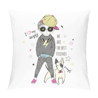 Personality  Cartoon Boy With Dog Pillow Covers