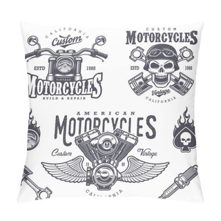Personality  Set Of Vintage Motorcycle Emblems Pillow Covers