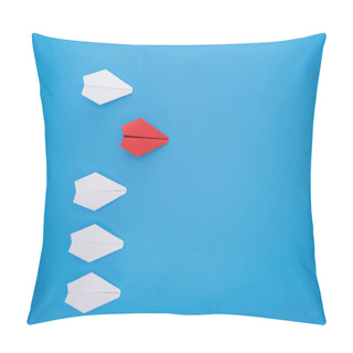 Personality  Flat Lay With White And Red Paper Planes On Blue Pillow Covers