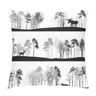 Personality  Set Of Different Landscapes With Trees And Animals Pillow Covers
